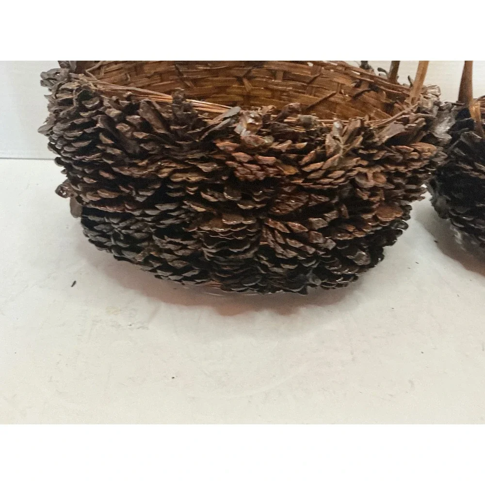 Pinecone Nesting Baskets Set Rustic Woodland Cabin Decor Small Med
